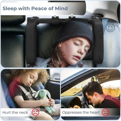 Yuka Adjustable Car Seat Headrest - Black